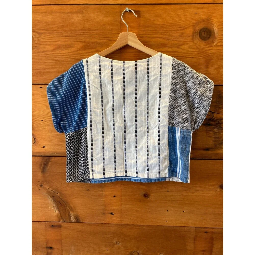 Ace & Jig Blue Mixed Print Boxy Short Sleeve Crop Top Shirt - Size XS - 0312IG